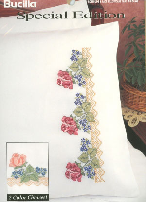 외국 십자수패키지 Bucilla 실없는/베개커버 ROSEBUDS & LACE-64638