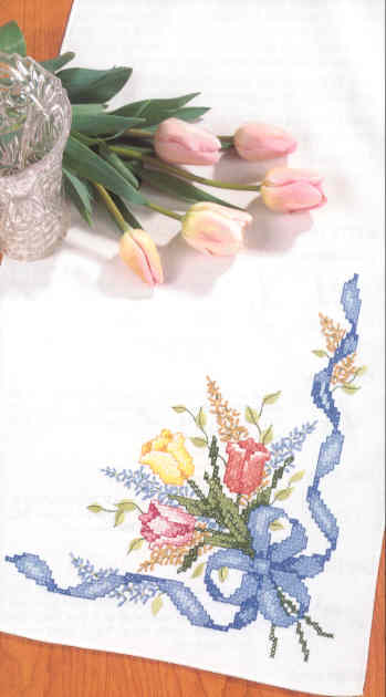 외국 십자수패키지 Bucilla 실없는/테이블러너 TULIPS AND RIBBONS-41467