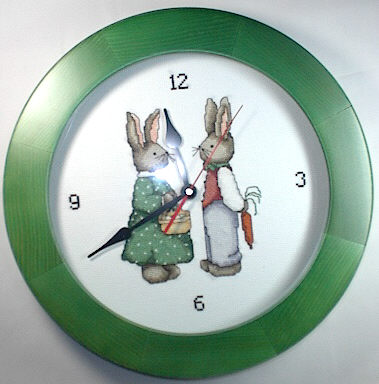 십자수 완성품 시계-350G-그린-토끼연인/4241