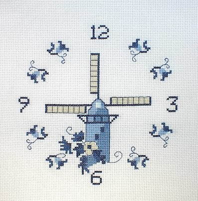 십자수 완성작품(원단상태)-시계-풍차/5658