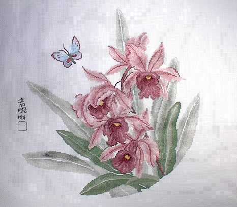 십자수 완성작품(원단상태)-MING ORCHIDS/6400