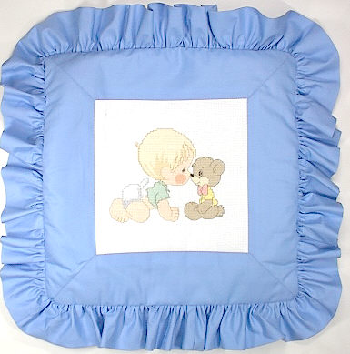 십자수 완성품 쿠션-아기와곰 파랑/6956