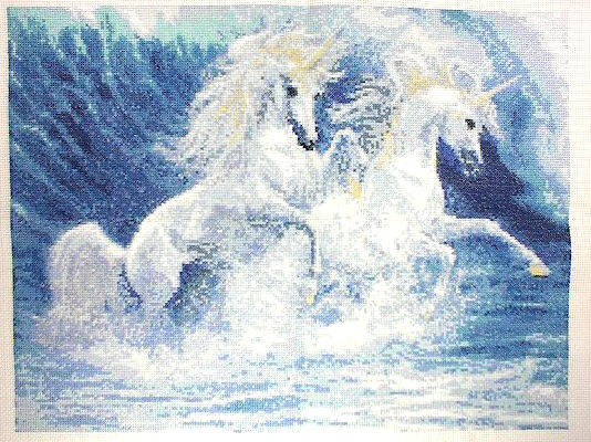 십자수 완성작품(원단상태)-OCEAN UNICORNS/7012