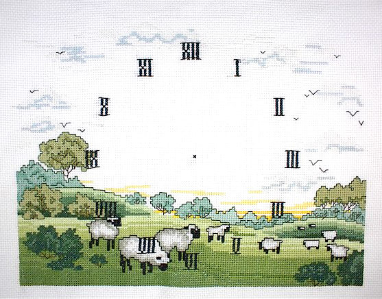 십자수 완성작품(원단상태)-시계-양시계/7608