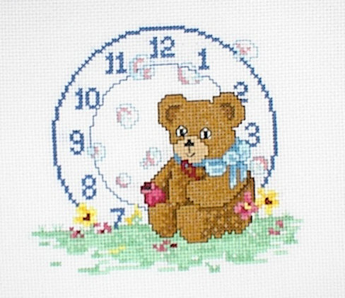 십자수 완성작품(원단상태)-시계-TEDDY BEAR/9024