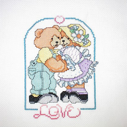 십자수 완성작품(원단상태)-LOVE BEAR/9192