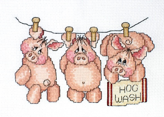 십자수 완성작품(원단상태)-빨래줄돼지/9262