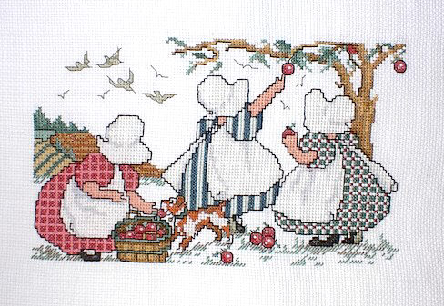 십자수 완성작품(원단상태)-SUNBONNET SUE-OCTOBER/9486
