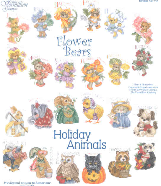 십자수도안책 Vermillion/ FLOWER BEARS & HOLIDAY ANIMALS-715(또는 714)(CHART PACK)