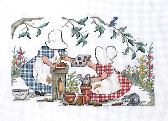 십자수 완성작품(원단상태)-SUNBONNET SUE-APRIL/10281