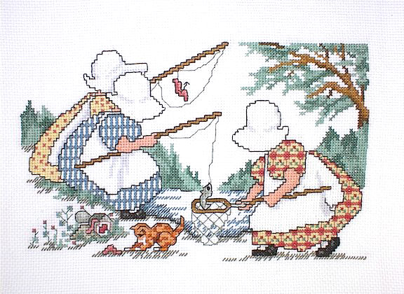 십자수 완성작품(원단상태)-SUNBONNET SUE-AUGUST/10282