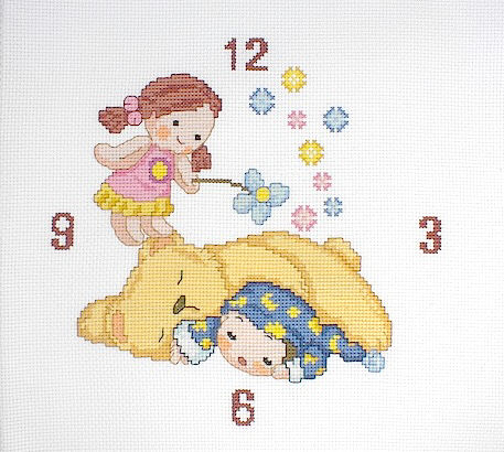 십자수 완성작품(원단상태)-시계-아이의꿈/10472