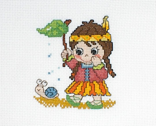 십자수 완성작품(원단상태)-작은쿠션용, 잠시주차쿠션용-인디언걸/10477