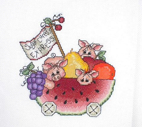 십자수 완성작품(원단상태)-수박먹는 돼지/10502