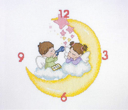 십자수 완성작품(원단상태)-시계-달나라천사/10504