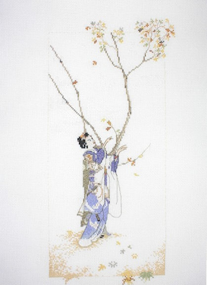 십자수 완성작품(원단상태)-GEISHA AUTUMN/10609