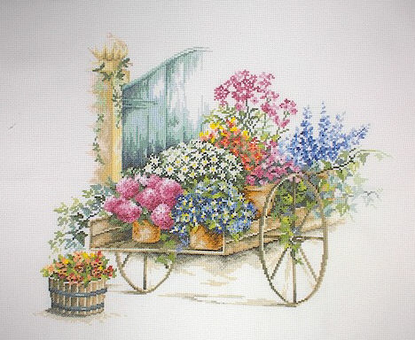 십자수 완성작품(원단상태)-FLOWER CART/10753