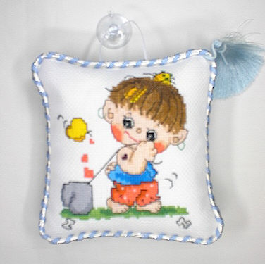 십자수 완성품 작은쿠션, 잠시주차쿠션-깨돌이/10759