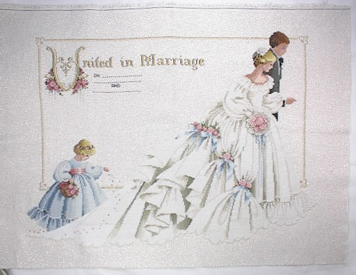 십자수 완성작품(원단상태)-THE WEDDING(들러리웨딩,금빛반짝이)/10868