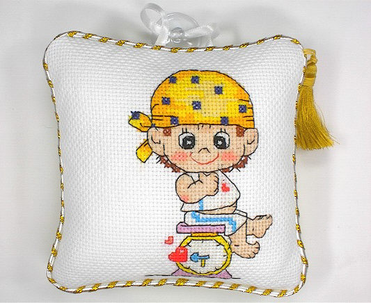 십자수 완성품 작은쿠션, 잠시주차쿠션-사랑저울 소년/11376