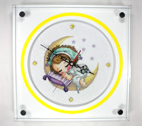 십자수 완성품 시계-330 통유리-꿈꾸는 달천사(여자아이)/12985