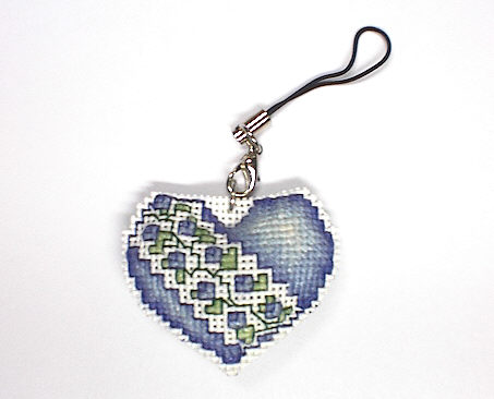 십자수 완성품 폰줄-미니솜쿠션-장미하트블루/12986