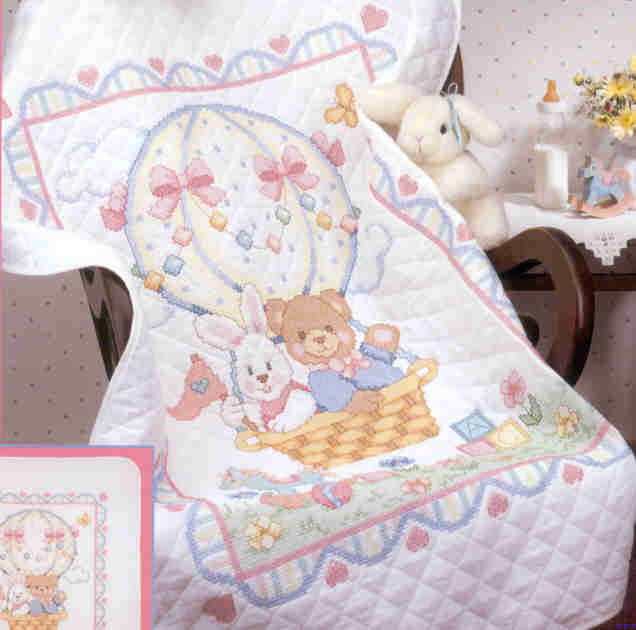 십자수 완성작품-아기이불 BEAR & BUNNY BALLOON/12987