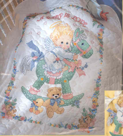 십자수 완성작품-아기이불 BABY IS LOVE QUILT/13197