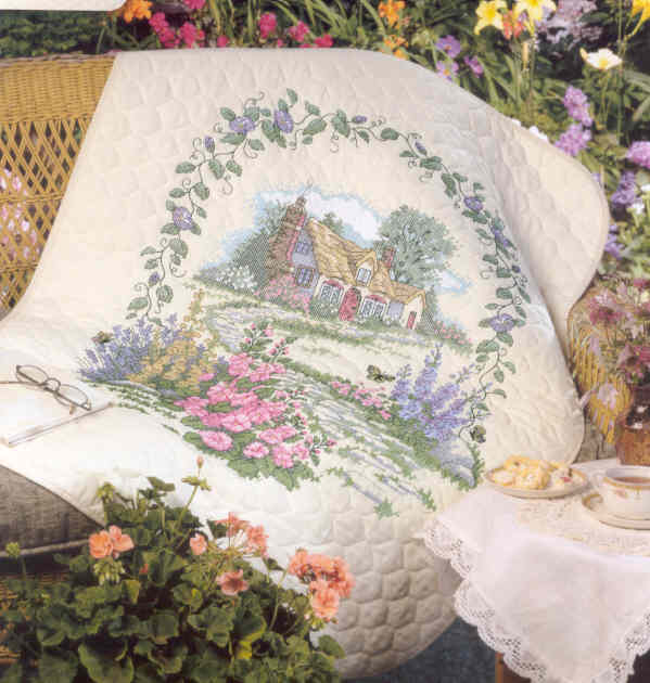 십자수 완성작품-아기이불 HOLLYHOCK COTTAGE/13200