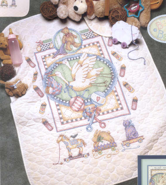 십자수 완성작품-아기이불 THE STORKS DELIVERY/13214