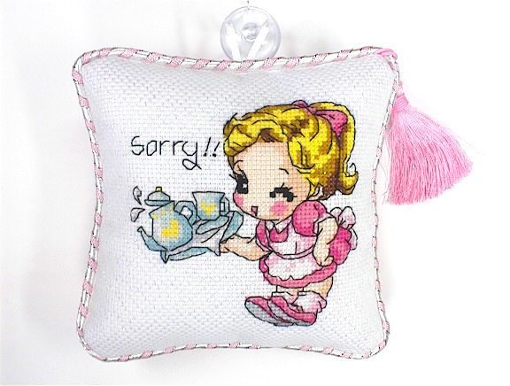 십자수 완성품 작은쿠션, 잠시주차쿠션-사랑의 티타임/13367