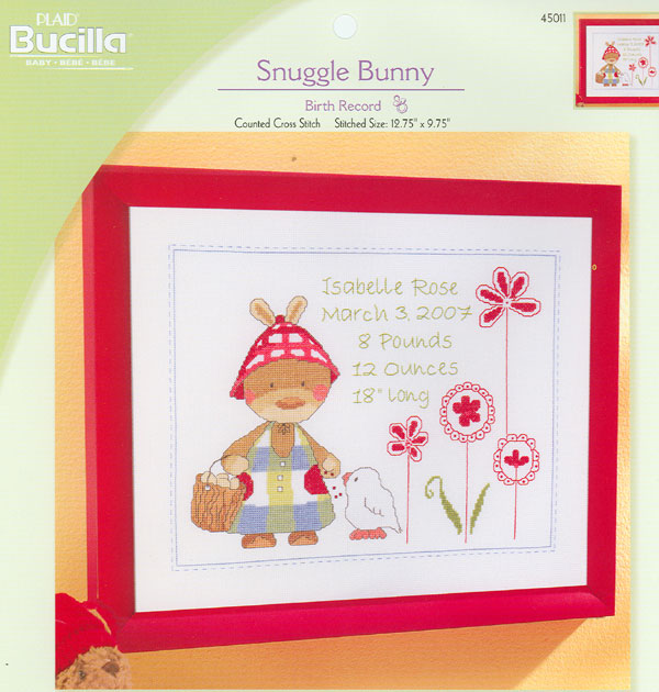 외국 십자수패키지 Bucilla/SNUGGLE BUNNY BIRTH RECORD-45011