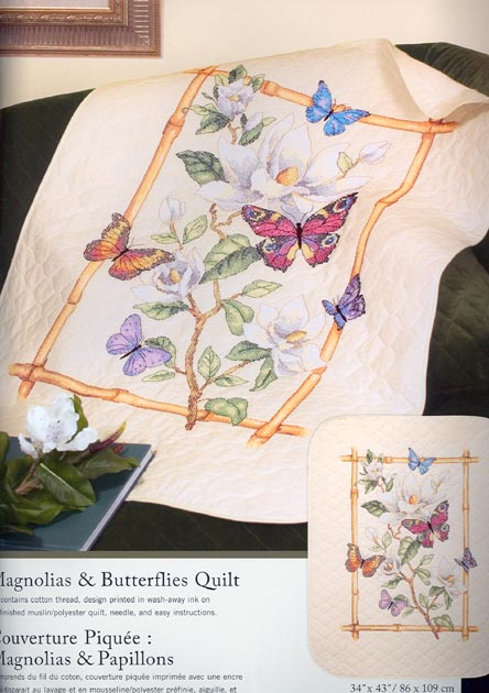 십자수 완성작품-아기이불 MAGNOLIAS & BUTTERFLIES/14323