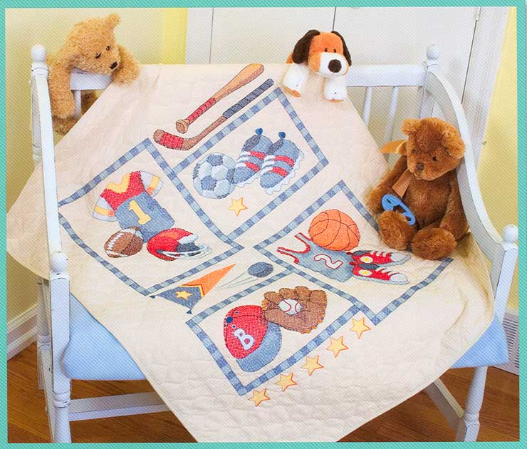 외국 십자수패키지 Dimensions/ 아기이불 LITTLE SPORTS (NATURAL원단)-73255