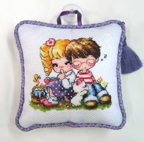 십자수 완성품 작은쿠션, 잠시주차쿠션-내사랑 쿨쿨/14618