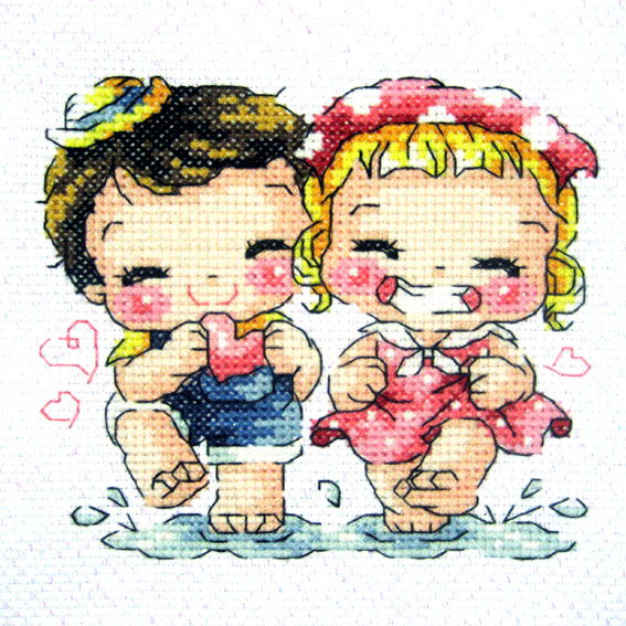 십자수 완성작품(원단상태)-작은쿠션용, 잠시주차쿠션용-첨벙첨벙/14720