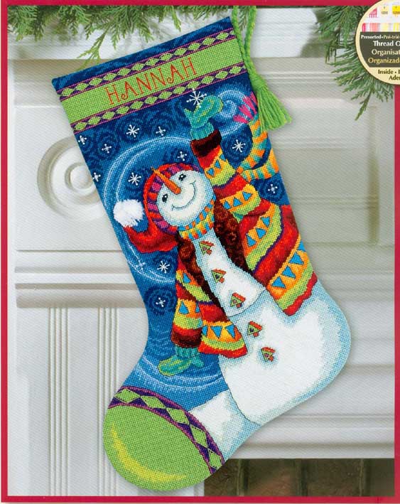 Dimensions TAPESTRY(니들포인트패키지) 양말 HAPPY SNOWMAN(면실)-71-09143(배경프린트원단)