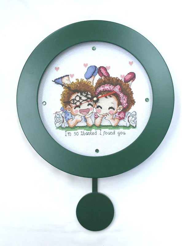 십자수 완성품 시계-330G추 원형시계 그린-사랑의 묵찌빠/15316