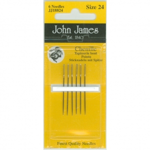 존제임스 리본자수바늘(=크루얼,크루웰=십자수뾰족바늘) Chenille 24호(6개세트)-JJ18824