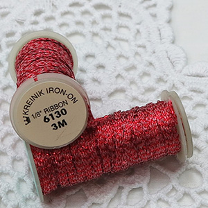 Kreinik 다림질접착 메탈릭실 Iron On 1/8인치 리본 6130 Red