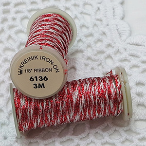 Kreinik 다림질접착 메탈릭실 Iron On 1/8인치 리본 6136 Peppermint