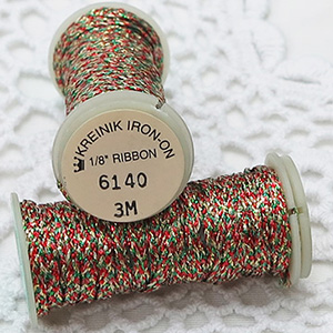Kreinik 다림질접착 메탈릭실 Iron On 1/8인치 리본 6140 Christmas