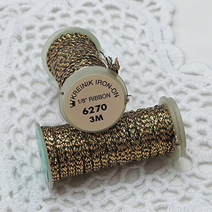 Kreinik 다림질접착 메탈릭실 Iron On 1/8인치 리본 6270 Gilt