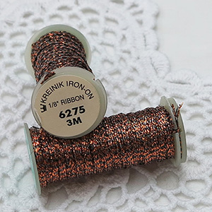 Kreinik 다림질접착 메탈릭실 Iron On 1/8인치 리본 6275 Old Penny