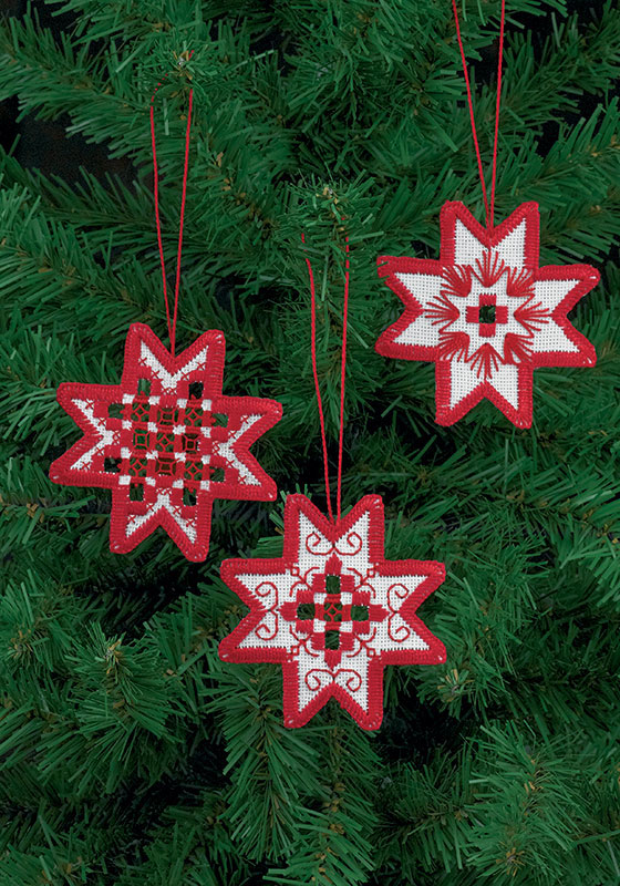 Permin/Hardanger(하덴거패키지) 오너먼트 RED STARS(3개 세트)-01-5624