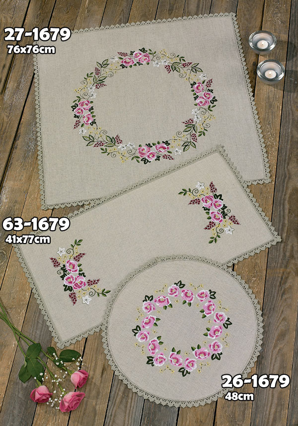 Permin 프랑스자수패키지/ 원형테이블보 Rose rose tablecloth-26-1679