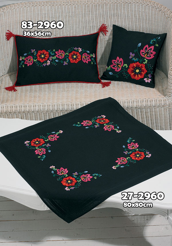 Permin 프랑스자수패키지/ 테이블보 Flowers on black-27-2960