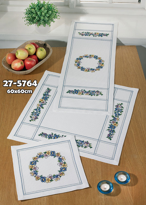 외국 십자수패키지 Permin/테이블보 Violets-27-5764