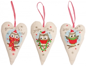 외국 십자수패키지 Vervaco/ 오너먼트쿠션 DECO HEART CHRISTMAS OWLS(3개세트)-0147404