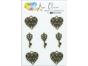 Maya Road/참스장식 Vintage Charms Heart & Key(7개세트)-Mayko3390